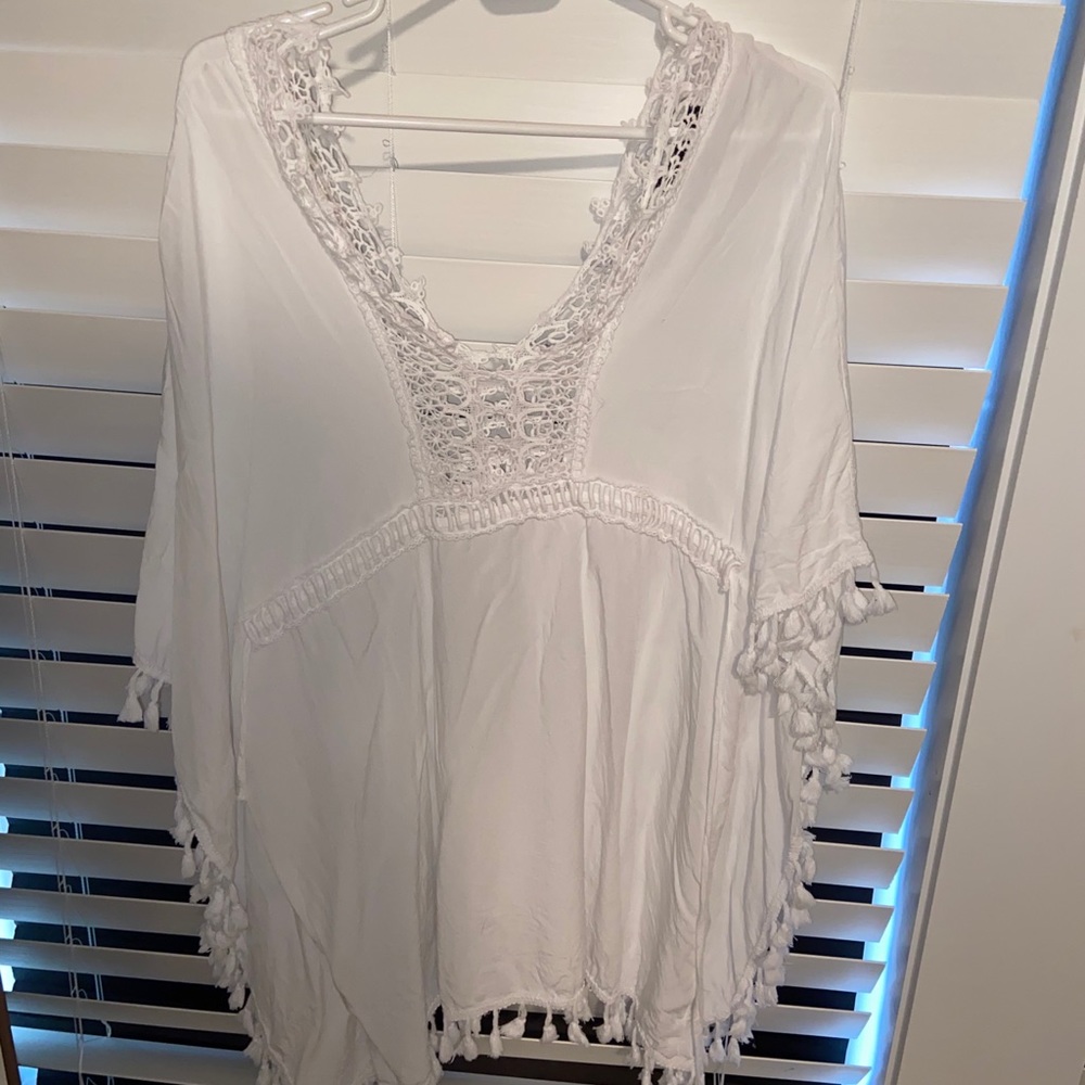 Lace pool cover up; cinches @ waist, adjustable